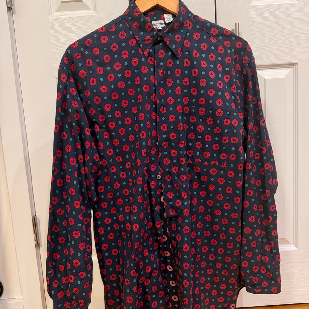 Paul Smith Dark blue Button-Down Shirt with Red Circular Dot Pattern